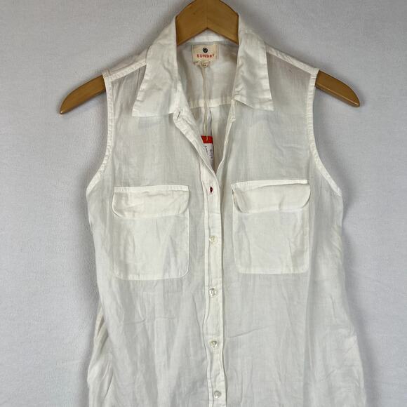 NWT Sundry Sleeveless Shirt Womens Size 1 Button Front Blouse‎ Tank 100% Cotton - Picture 2 of 8